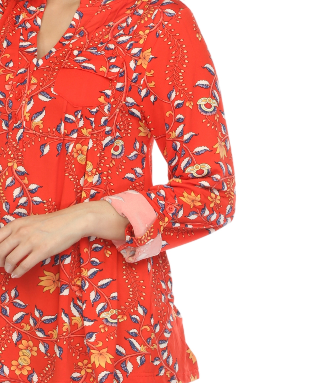 White Mark Women's Paisley Button Front Tunic Top In Red
