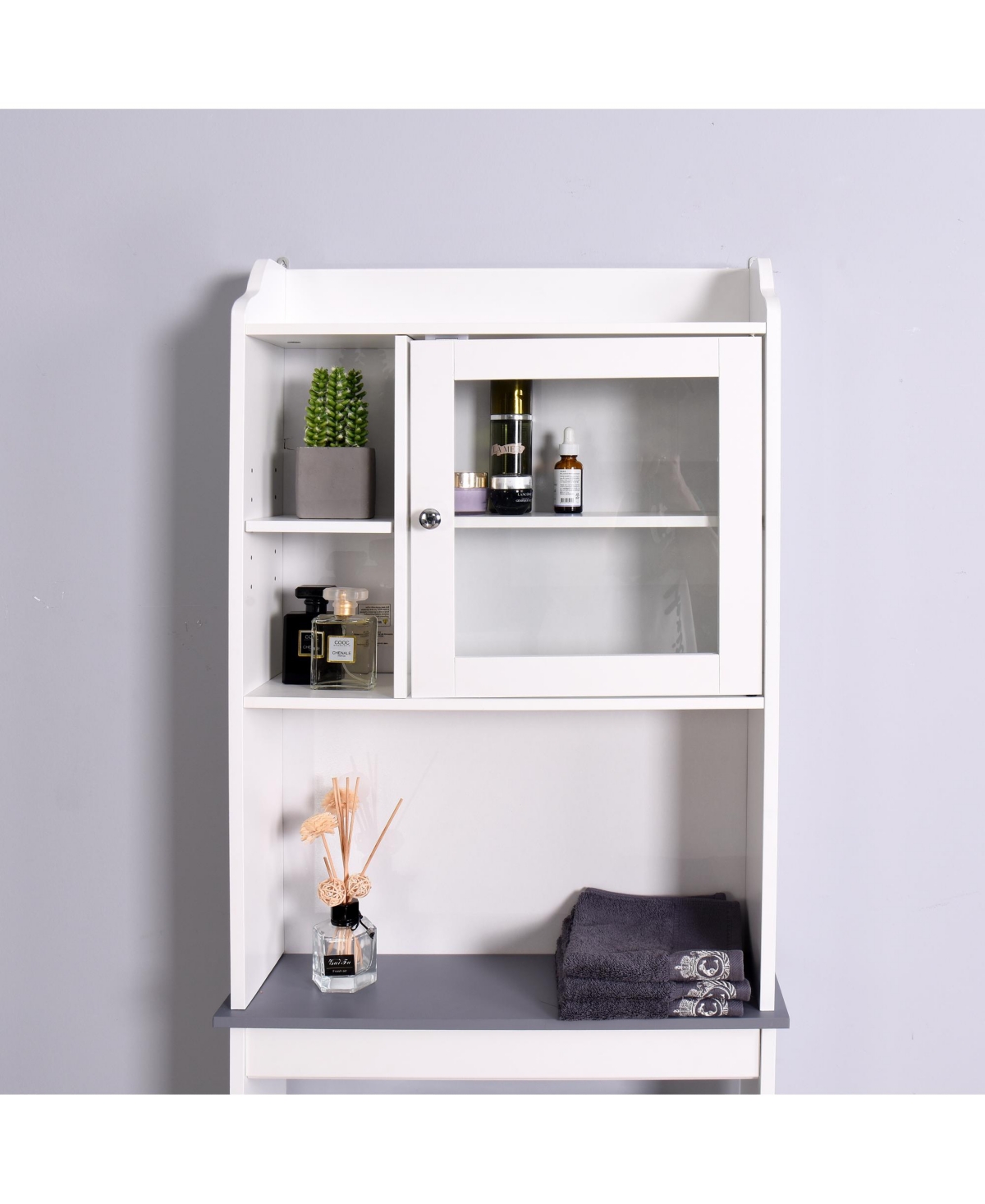 Slickblue Modern Over-the-Toilet Wood Storage Cabinet –Space Saver for Bathroom Organization - White