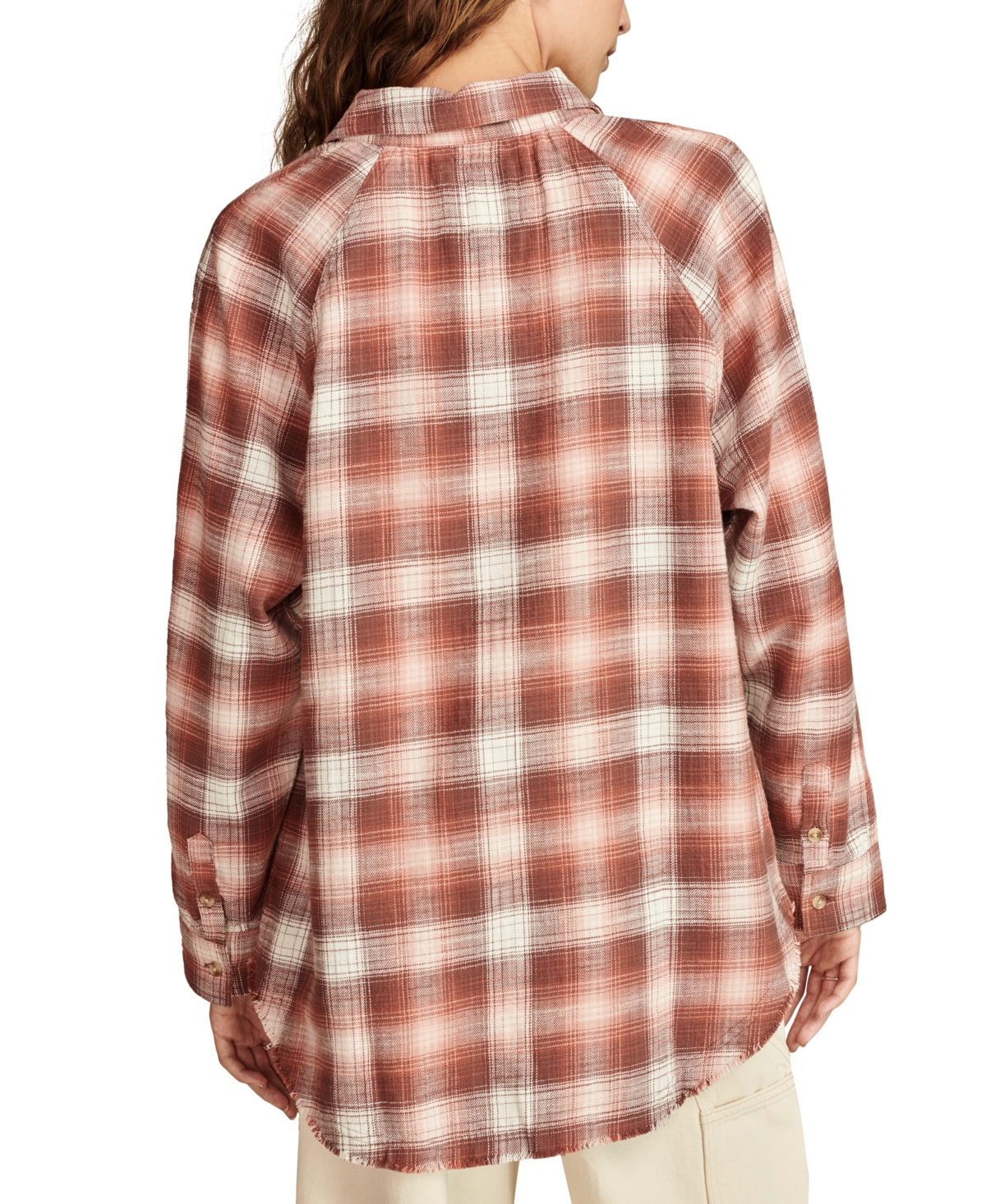 Shop Lucky Brand Women's Plaid Button-down Long-sleeve Tunic Shirt In Brown Plaid