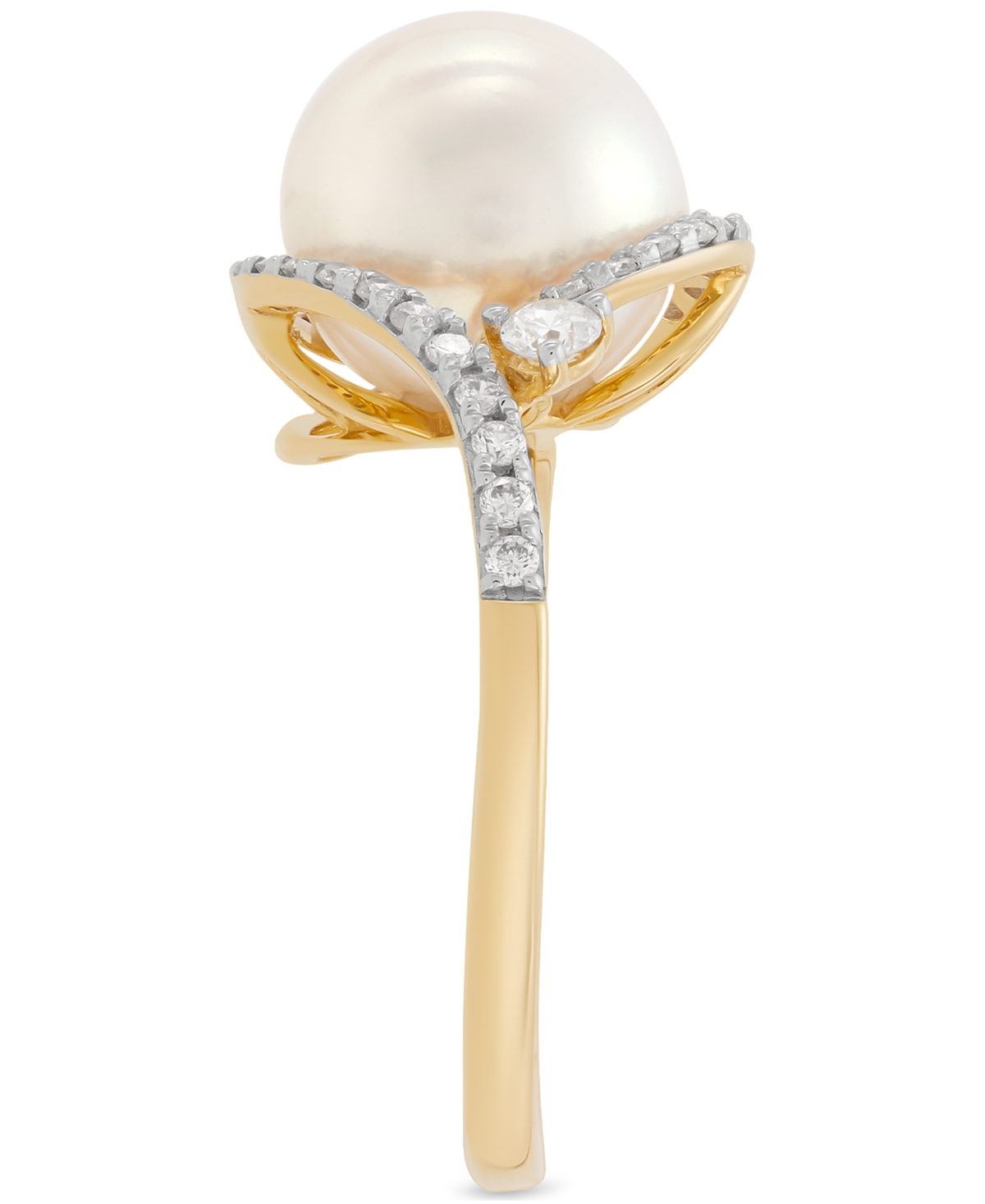 Grown With Love Cultured Ming Pearl (10mm) & Lab Grown Diamond (3/8 Ct. T.w.) Ring In 14k Gold In Gold