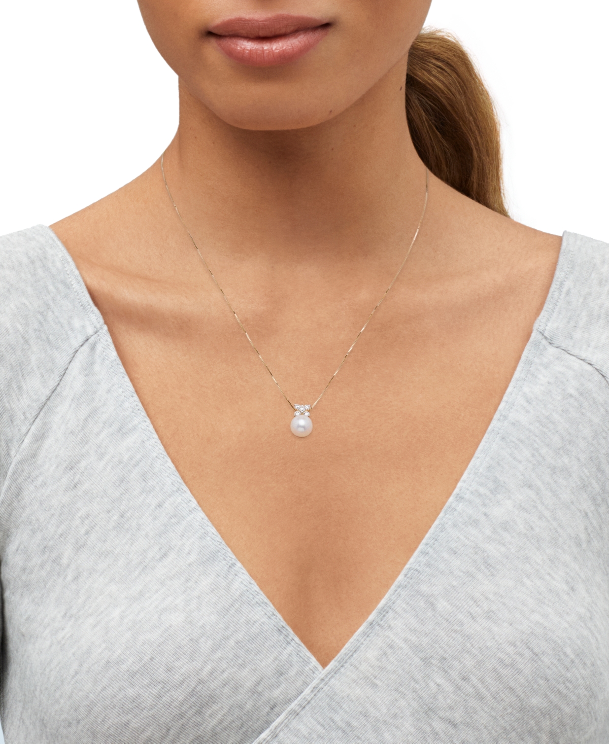 Grown With Love Cultured Freshwater Pearl (8-1/2mm) & Lab Grown Diamond (1/3 Ct. T.w.) Cluster 18" Pendant Necklace In Gold