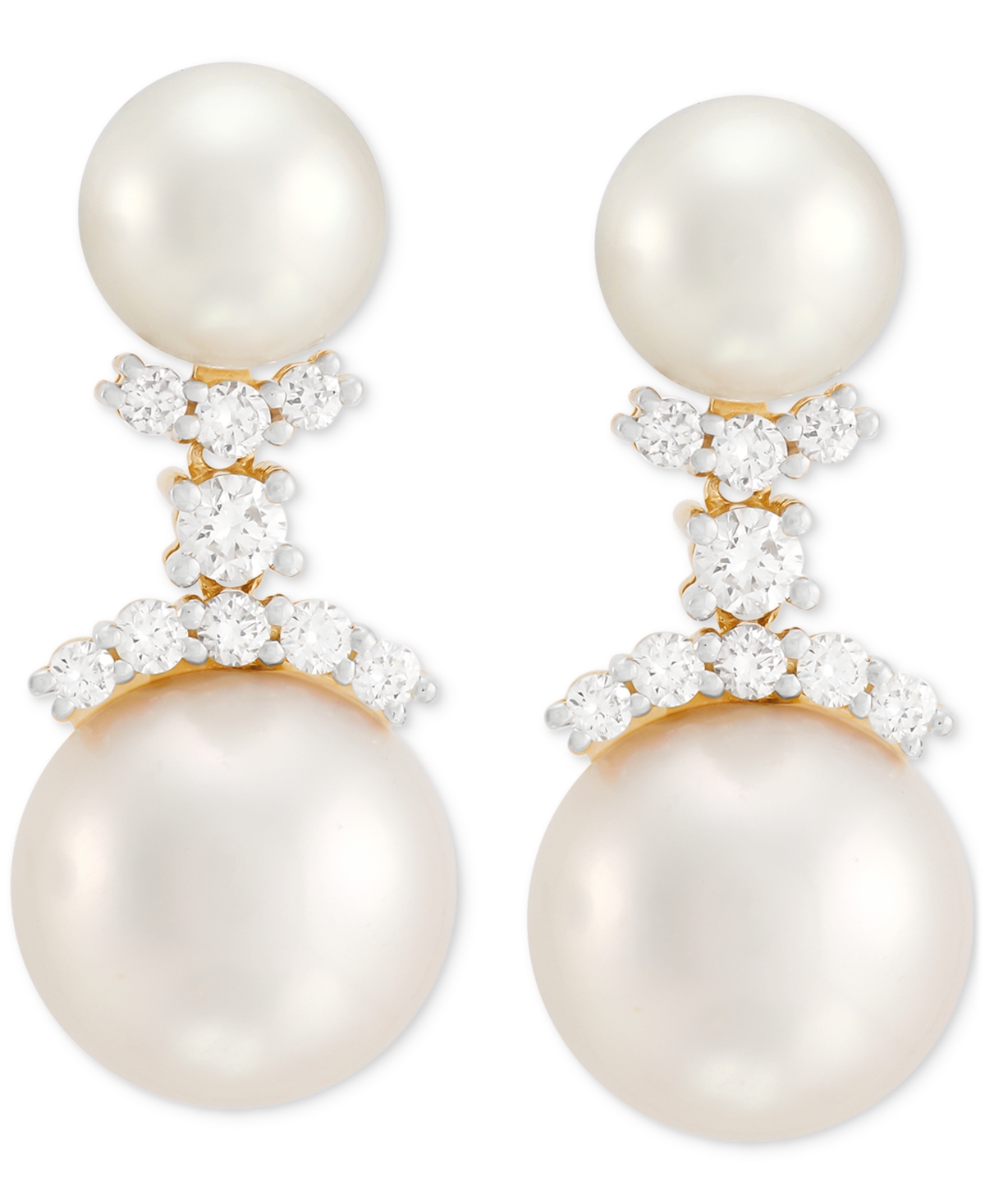 Grown With Love Cultured Freshwater Pearl (7 & 10-1/2mm) & Lab Grown Diamond (3/8 Ct. T.w.) Double Drop Earrings In In Gold