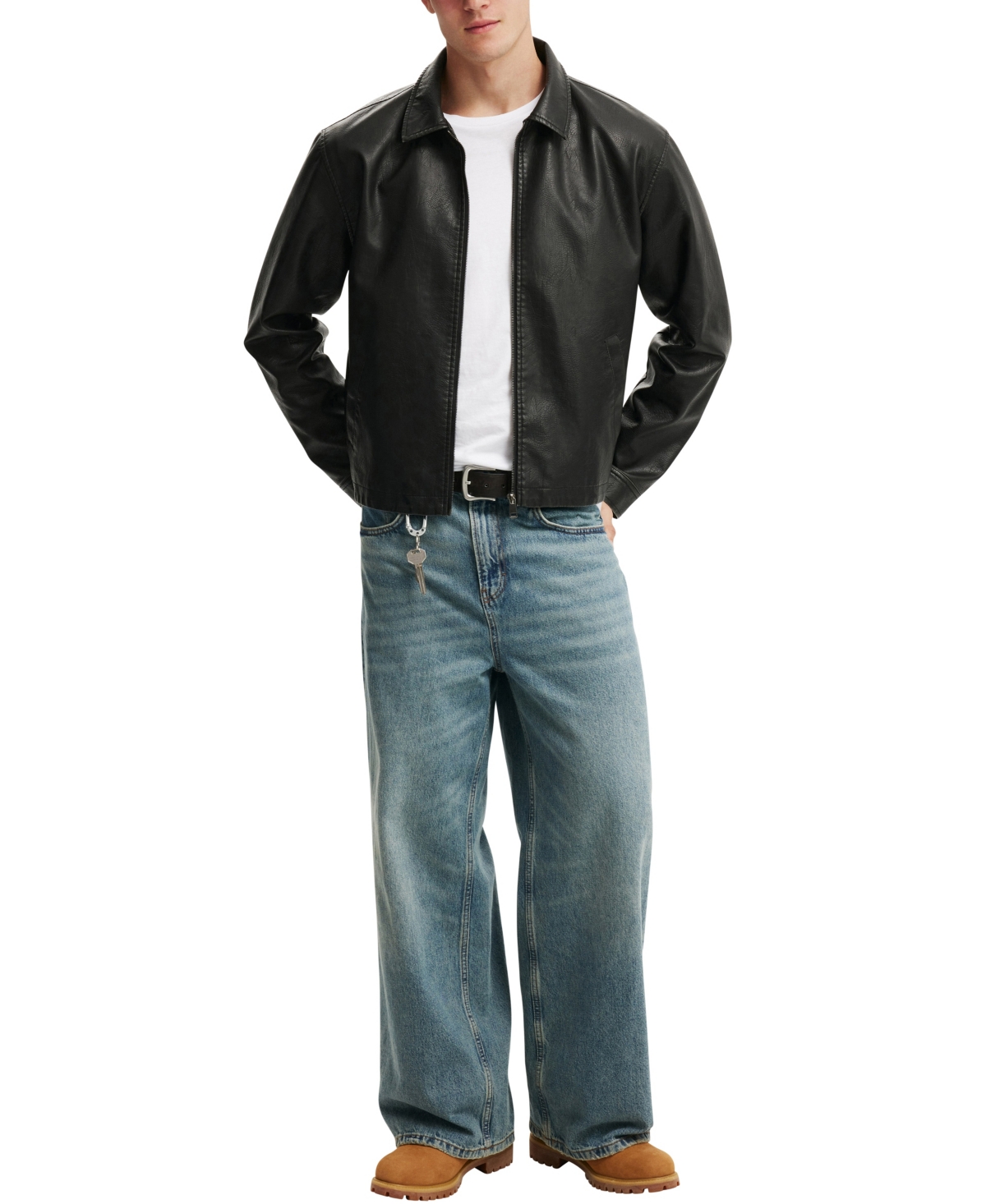 Cotton On Men's Artificial Leather Harrington Jacket