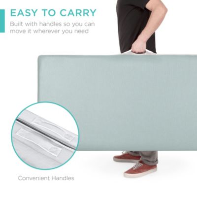 4in Thick Folding Portable Seafoam Mattress Topper w/ Carry Case, Washable Cover
