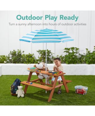 Kids Wooden Picnic Table, Outdoor Activity Table w/ Adjustable Umbrella, Seats