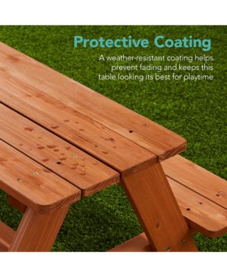 Kids Wooden Picnic Table, Outdoor Activity Table w/ Adjustable Umbrella, Seats
