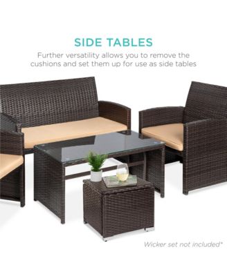 Set of 2 Wicker Ottomans, Multipurpose Furniture w/ Removable Cushions, Steel Frame