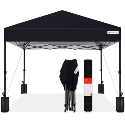 8x8ft Easy Setup Pop Up Canopy w/ 1-Button Setup, Wheeled Case, 4 Weight Bags