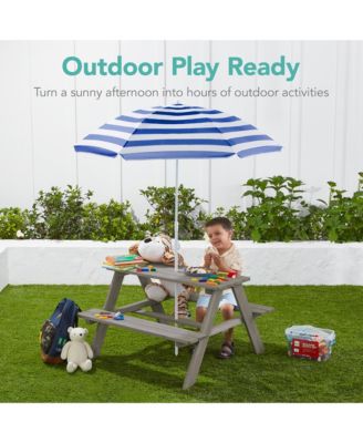 Kids Wooden Picnic Table, Outdoor Activity Table w/ Adjustable Umbrella, Seats