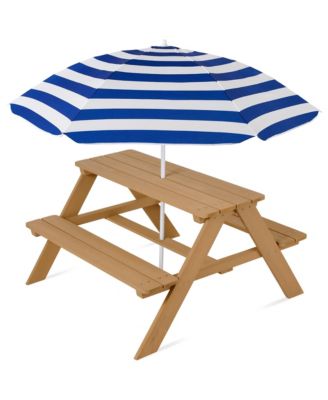 Kids Wooden Picnic Table, Outdoor Activity Table w/ Adjustable Umbrella, Seats