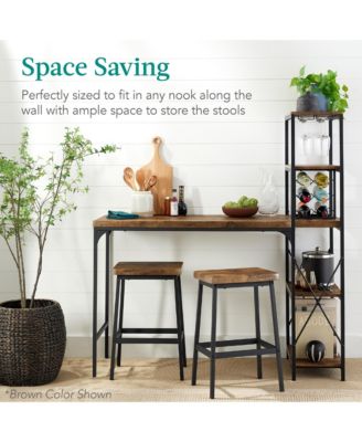 3-Piece Bar Height Dining Set w/ Bottle Rack, Glass Storage, 5 Shelves