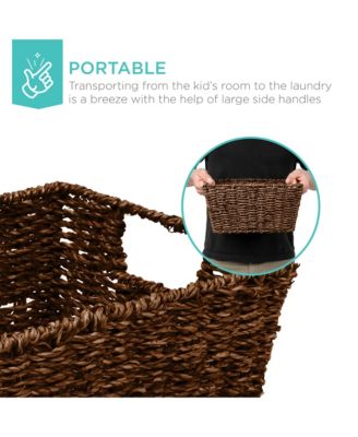 Set of 4 Multipurpose Stackable Seagrass Storage Laundry Organizer Baskets with Handles