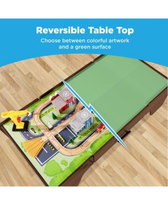 Kids 70-Piece Train Table, Large Multipurpose Wooden Playset w/ Reversible Table Top