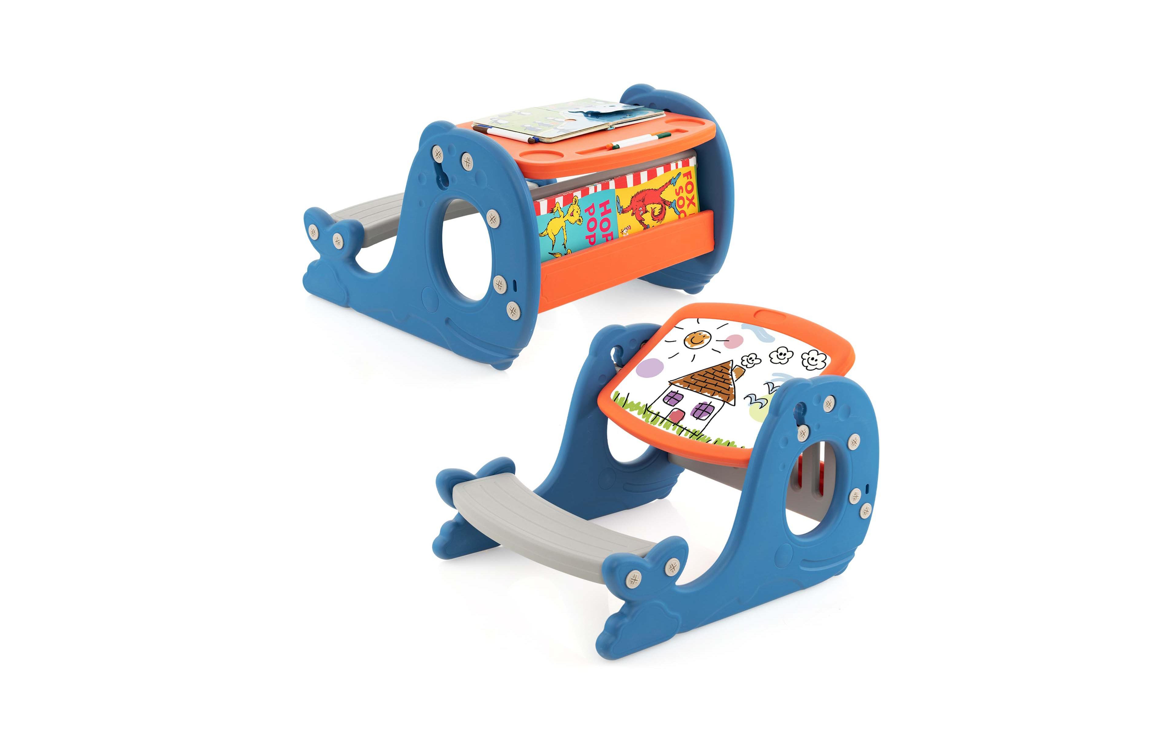 Kids Drawing and Playing Desk Set with Tiltable Erasable Graffiti Whiteboard Eating