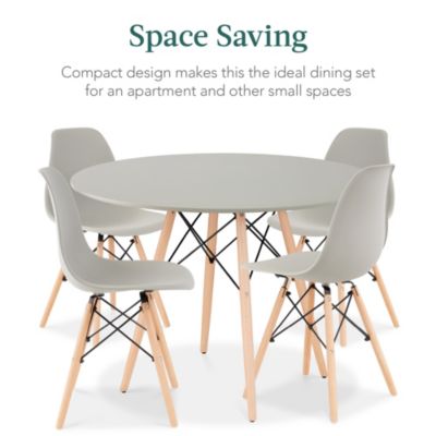 5-Piece Compact Mid-Century Modern Dining Set w/ 4 Chairs, Wooden Legs