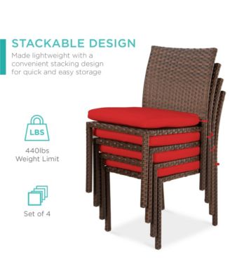 Set of 4 Stackable Outdoor Patio Wicker Chairs w/ Cushions, UV-Resistant Finish