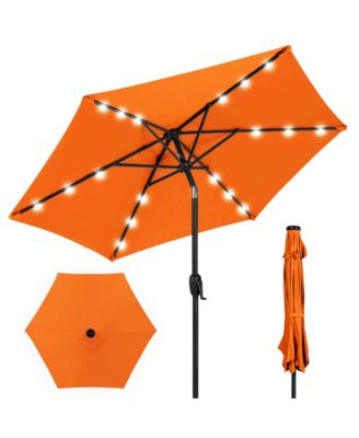 7.5ft Outdoor Solar Patio Umbrella for Deck, Pool w/ Tilt, Crank, LED Lights
