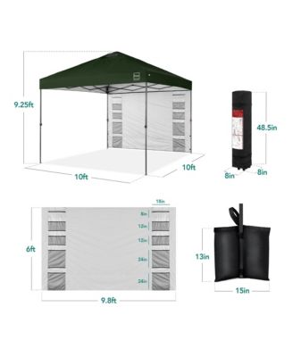 10x10Ft Easy Setup Pop-Up Canopy Tent with Side Wall, 1-Button Push, and Carrying Case