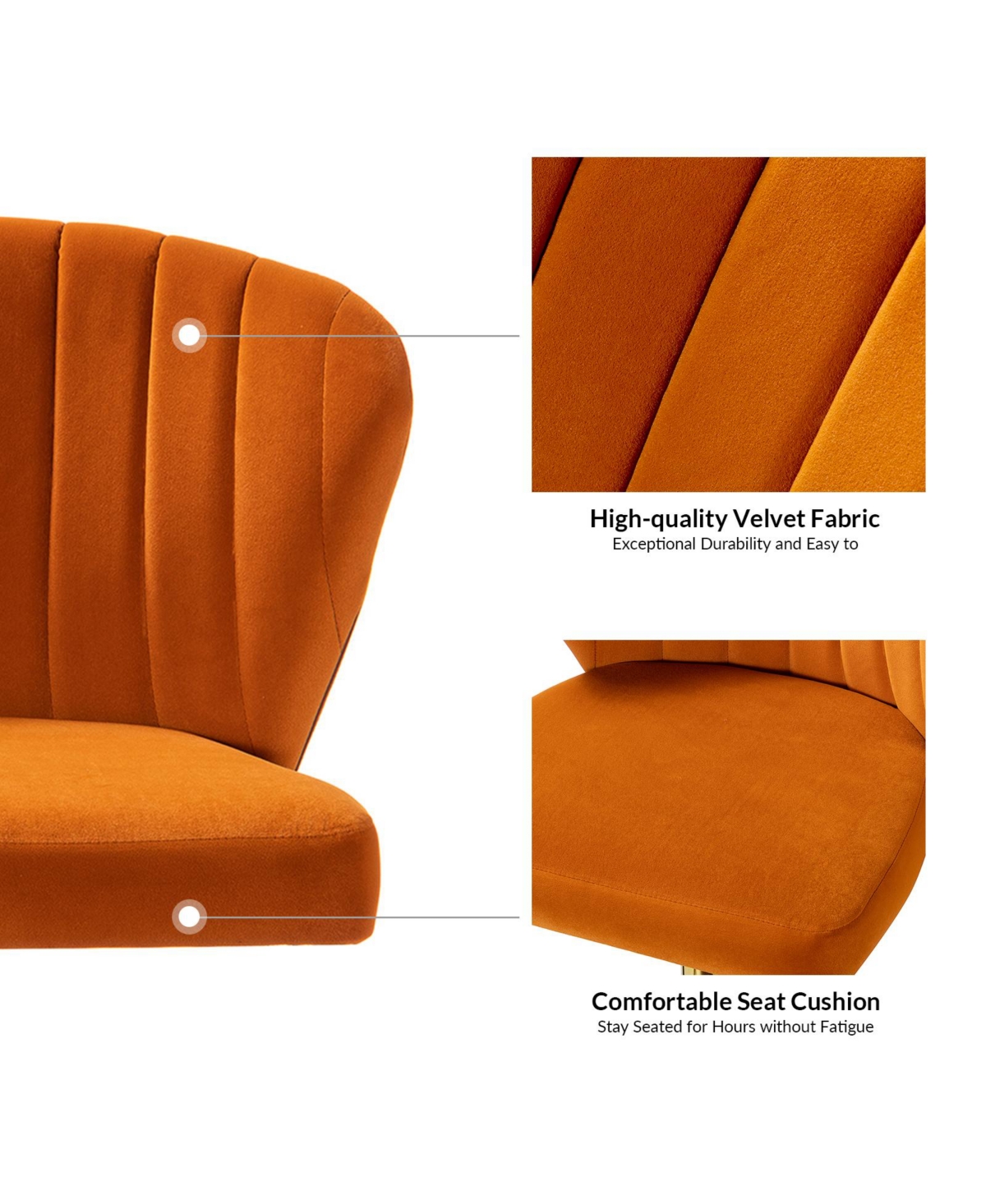 Hulala Home Modern Velvet Cute Armless Office Chair for Living Room Vanity Study