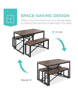 45.5in 3-Piece Bench Style Dining Furniture Set, 4-Person Dinette w/ 2 Benches, Table