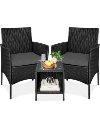 3-Piece Outdoor Wicker Patio Bistro Set with 2 Chairs and Table