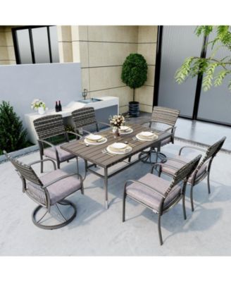 7-Piece Patio Dining Set for 6 with Green Cushion 4 Dining Chairs and 2 Swivel Rockers