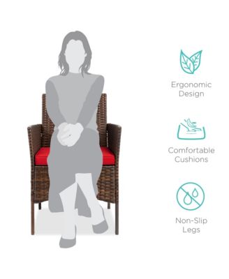 3-Piece Outdoor Wicker Conversation Patio Bistro Set, w/ 2 Chairs, Table