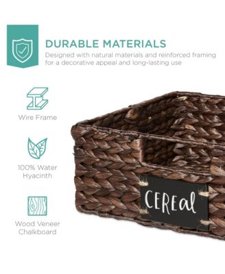 Set of 4 13in Woven Water Hyacinth Pantry Baskets w/ Chalkboard Label, Chalk Marker