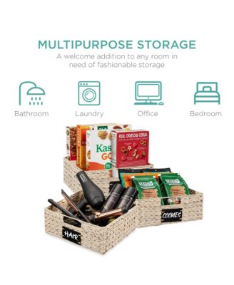 Set of 4 13-Inch Woven Water Hyacinth Pantry Baskets with Chalkboard Label and Chalk Marker