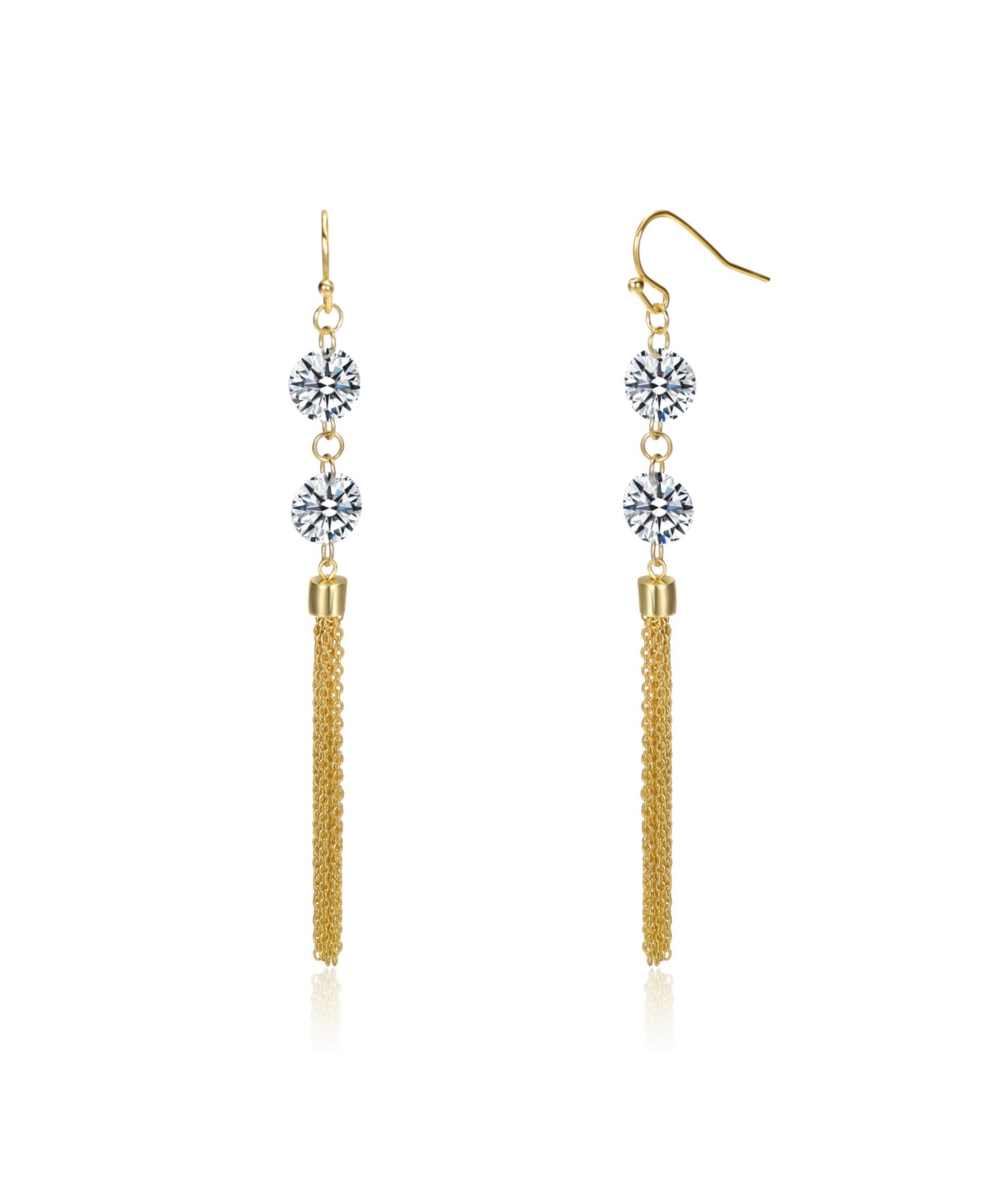 Sterling Silver 14K Gold Plated with Cubic Zirconia Chain Fringe Dangle Earrings - Gold