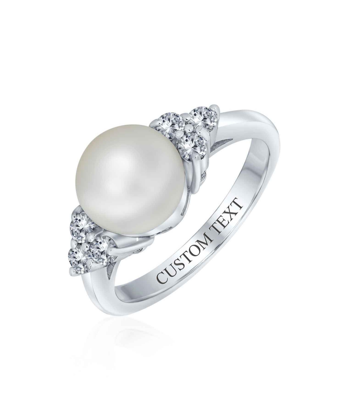 Bling Jewelry Bridal Party Cz Halo Side Stones White Solitaire Freshwater Cultured Pearl Engagement Cocktail Ring For Women .925 Sterling- Sil