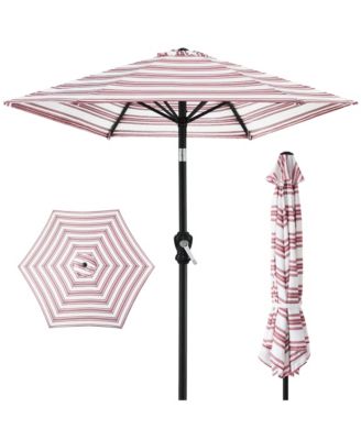 10ft Outdoor Steel Striped Market Patio Umbrella w/ Crank, Tilt Push Button, 6 Ribs