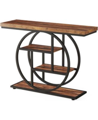 Industrial 4-Tier Console Table with Circle Base and Storage Shelves, 41.3-Inch Narrow Accent Sofa Table for Entryway or Living Room