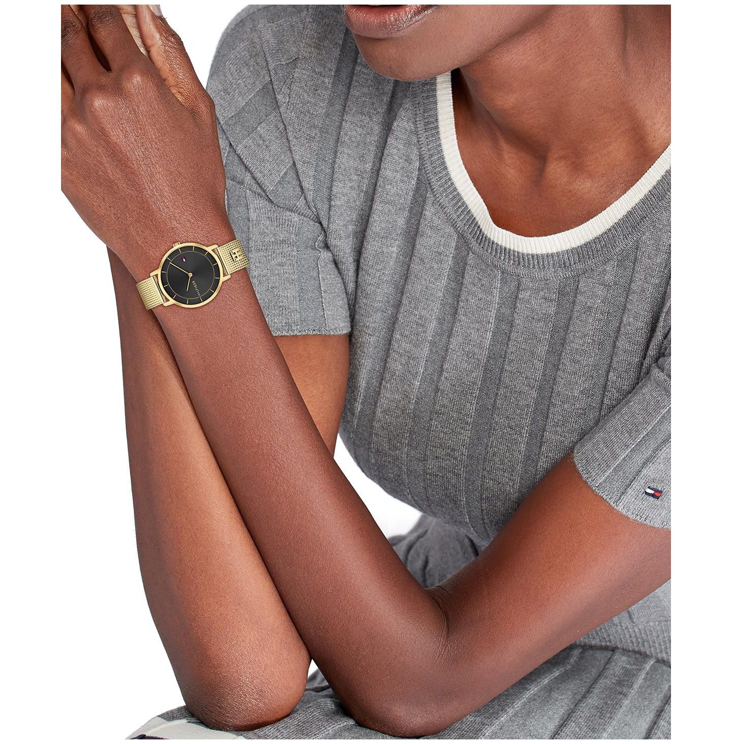 Женские часы Tommy Hilfiger Quartz Gold-Tone Stainless Steel Mesh Bracelet Watch 35mm — фото 4