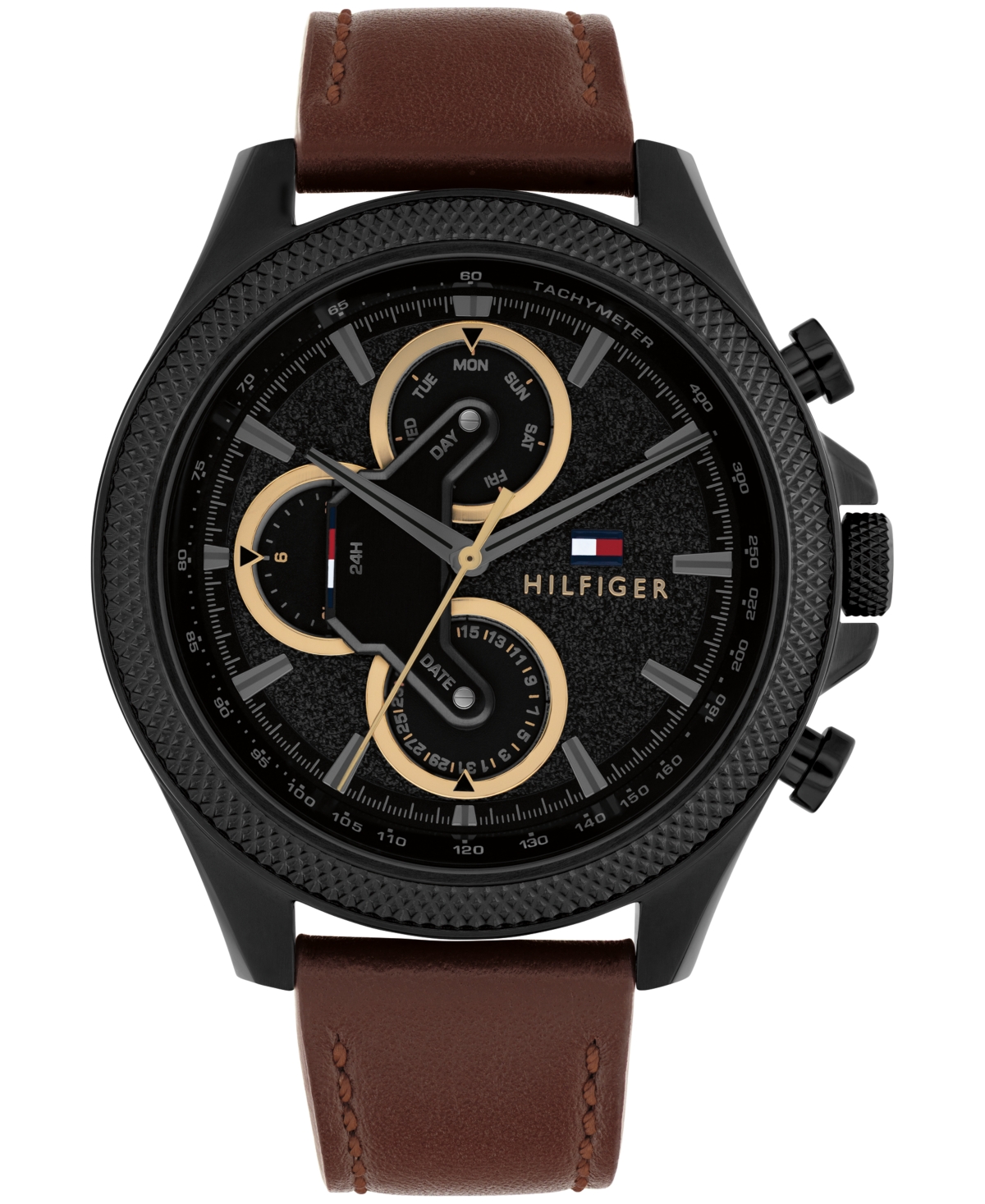 Tommy Hilfiger Men's Multifunction Brown Leather Strap Watch 46mm In Brown