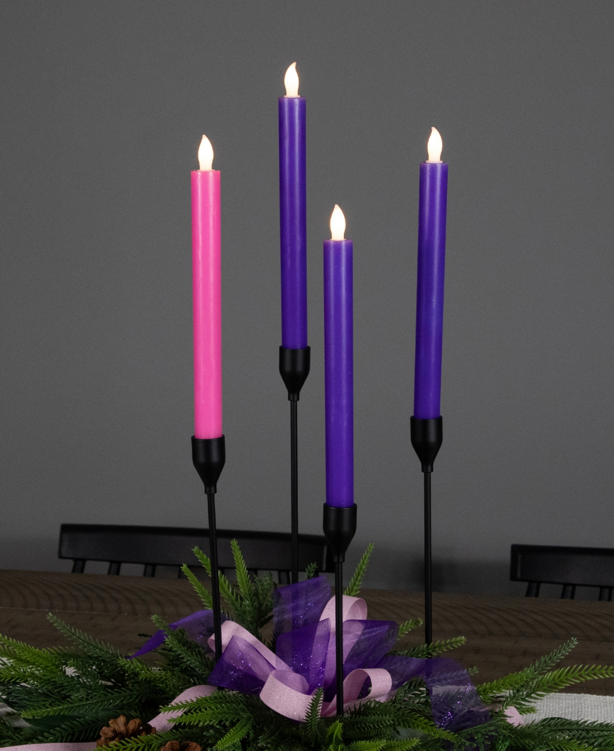 Northlight Set Of 4 Flickering Led Christmas Advent Taper Candles 9.5" In Purple