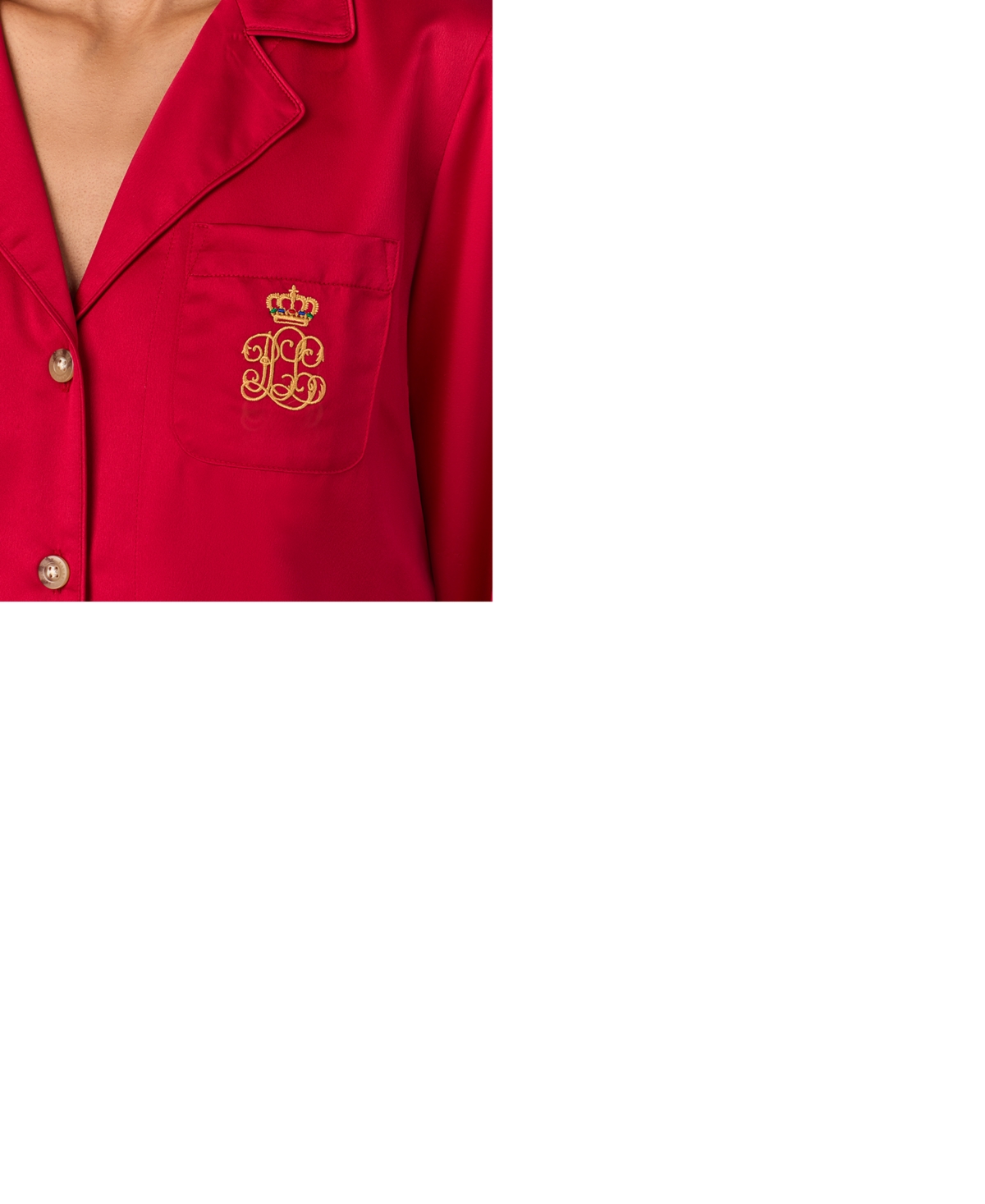 Shop Ralph Lauren Petite Satin Notched-collar Pajama Set In Red