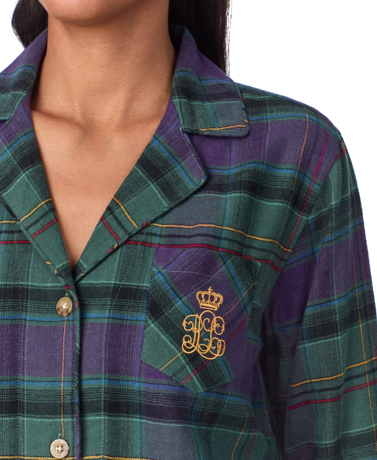 Lauren Ralph Lauren Petite Plaid Notched-Collar Pajama Set