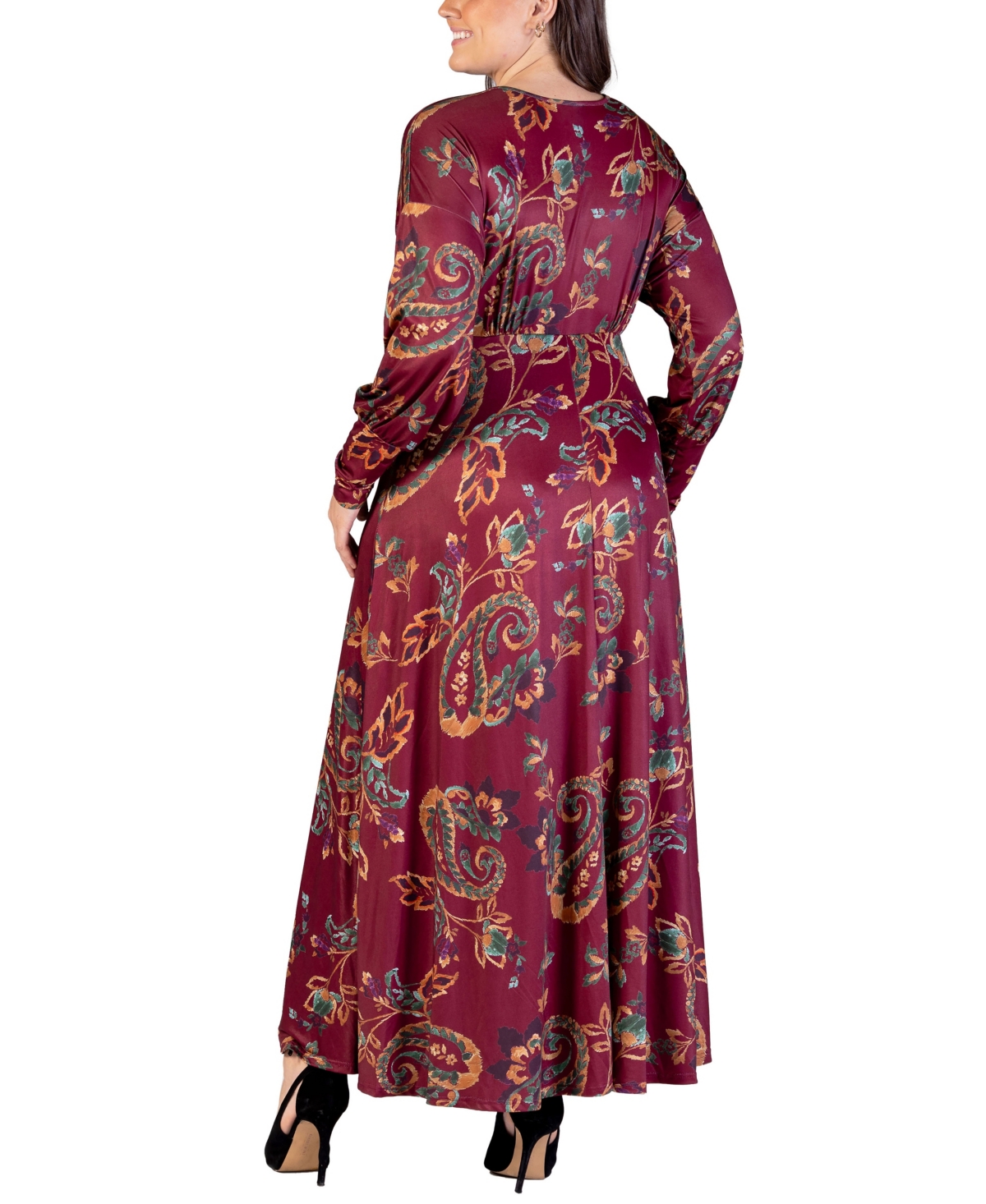 24seven Comfort Apparel Plus Size Bishop Sleeve Maxi Dress