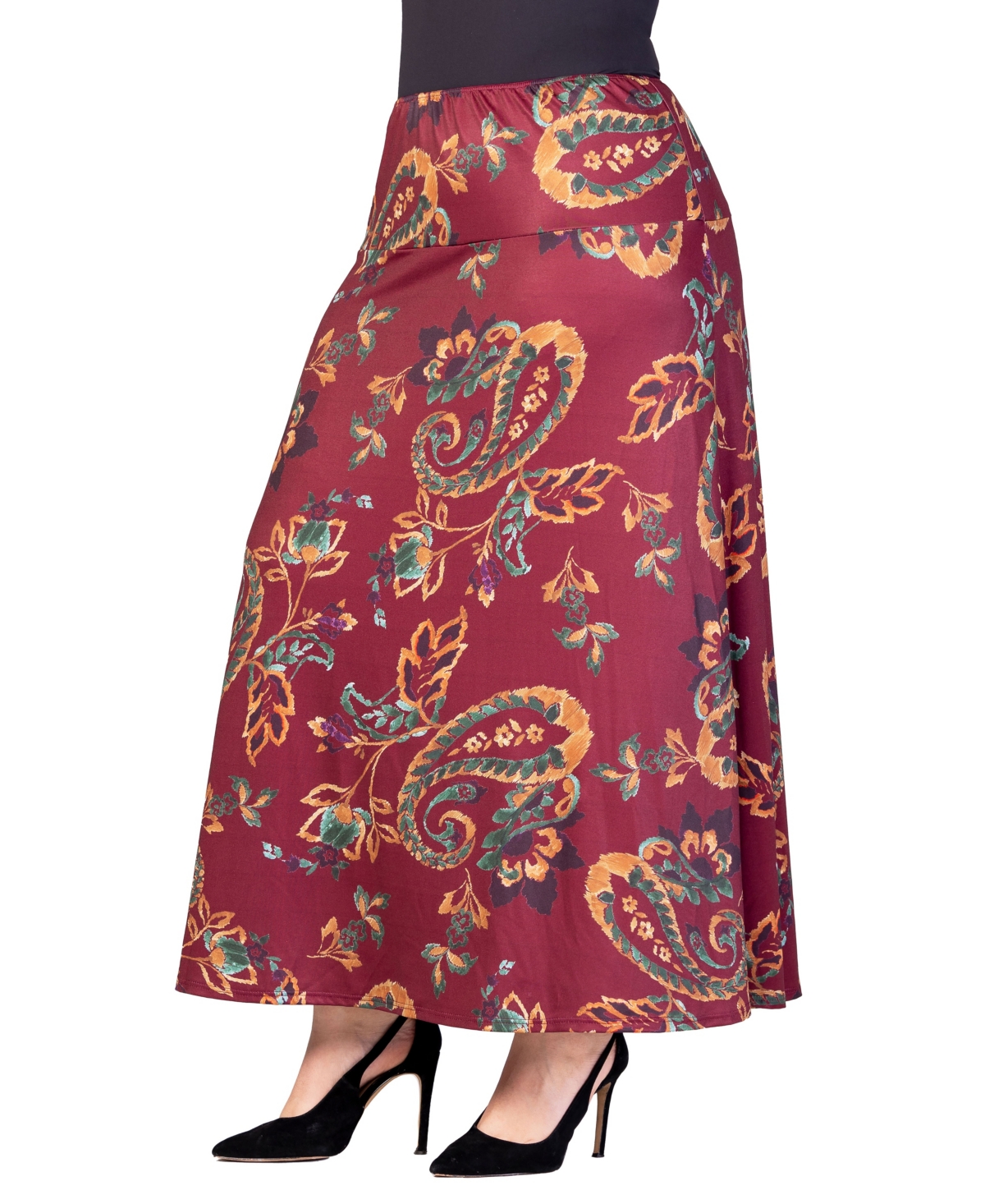 24seven Comfort Apparel Plus Size Elastic Waist Printed Maxi Skirt