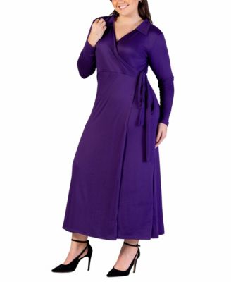 Plus Size Collared Wrap Maxi Dress