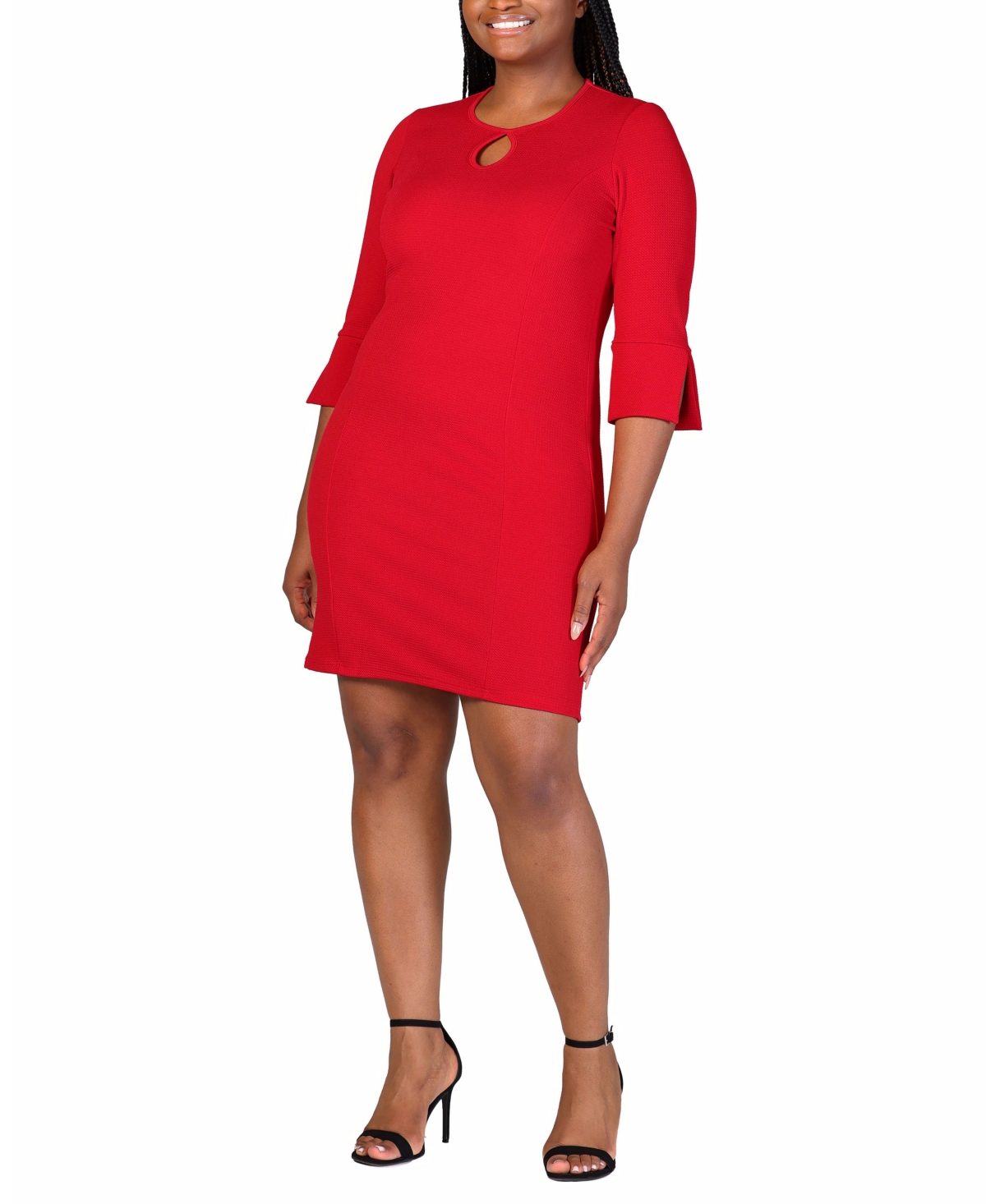 24seven Comfort Apparel Plus Size Three Quarter Sleeve Mini Dress In Ruby