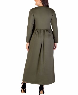 Plus Size Long Sleeve Maxi Dress with Pockets