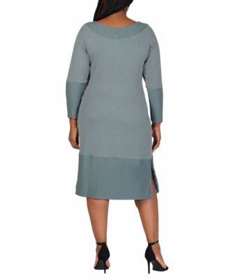 Plus Size Rib Knit Long Sleeve Sweater Dress