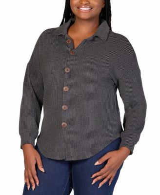 Plus Size Rib Button Up Shirt Jacket