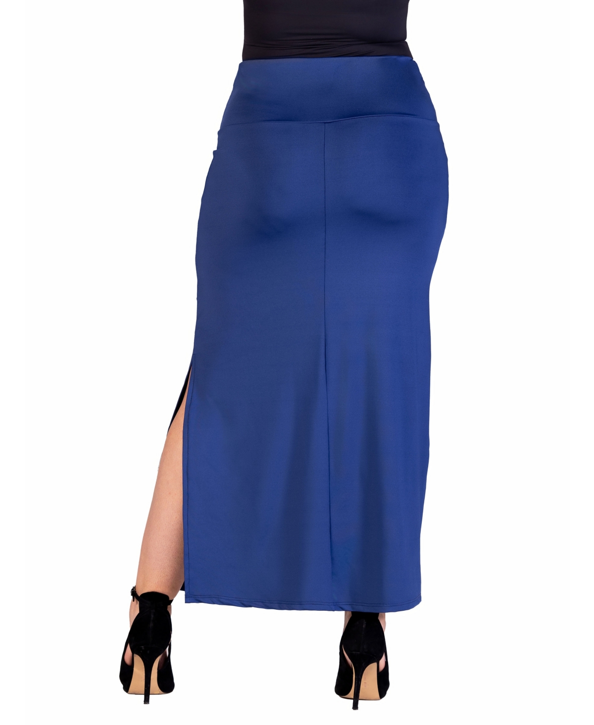 Shop 24seven Comfort Apparel Plus Size Versatile Elastic Waist Maxi Skirt In Navy