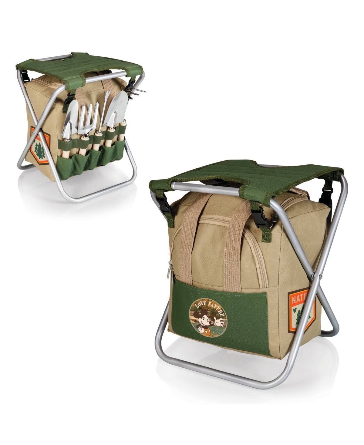 Disney Mickey Mouse 15.5" Gardener Folding Seat with Tools - Olive Green with Beige Accents