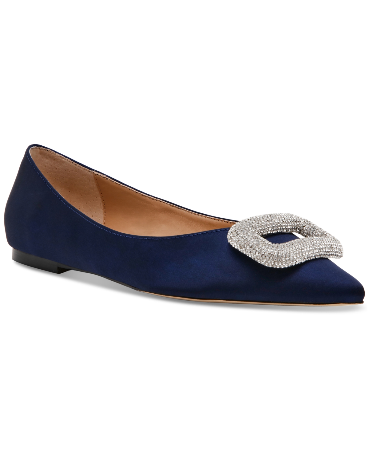 Steve Madden Tink Pointed Toe Flat In Navy Satin