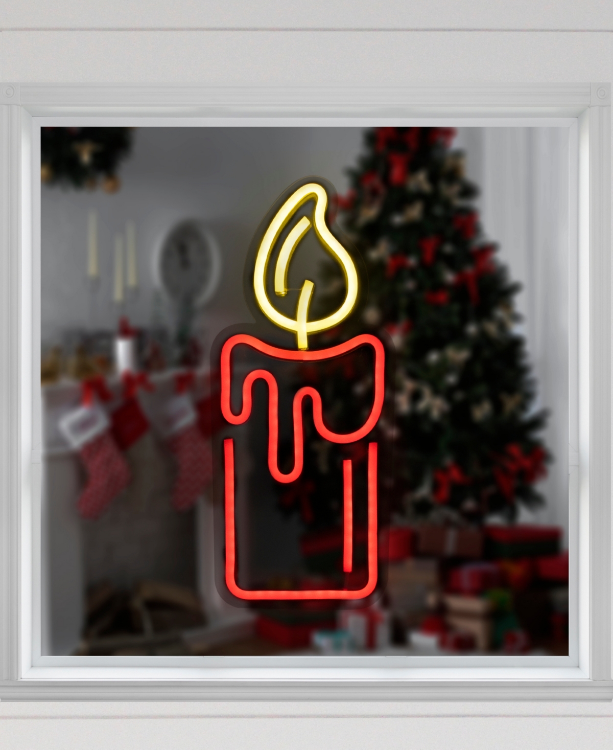 Northlight 12" Led Lighted Neon Style Candle Christmas Window Silhouette In Red