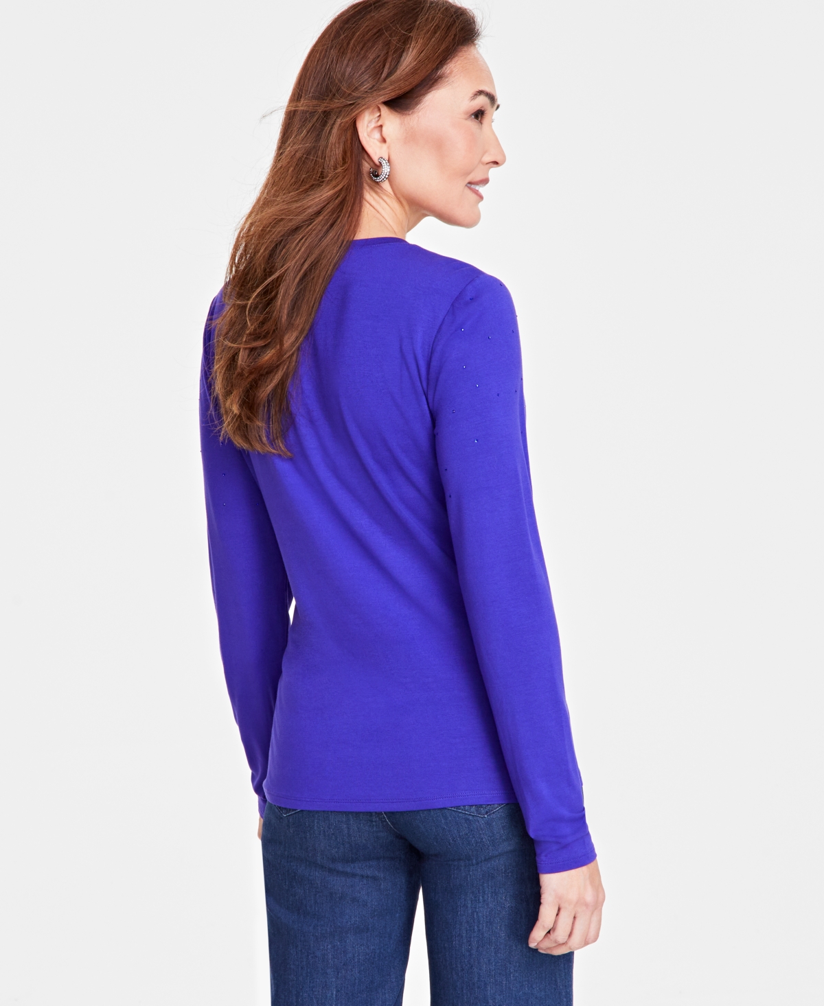 I.n.c. International Concepts Women's Raining Crystals Long-Sleeve Top, Created for Macy's